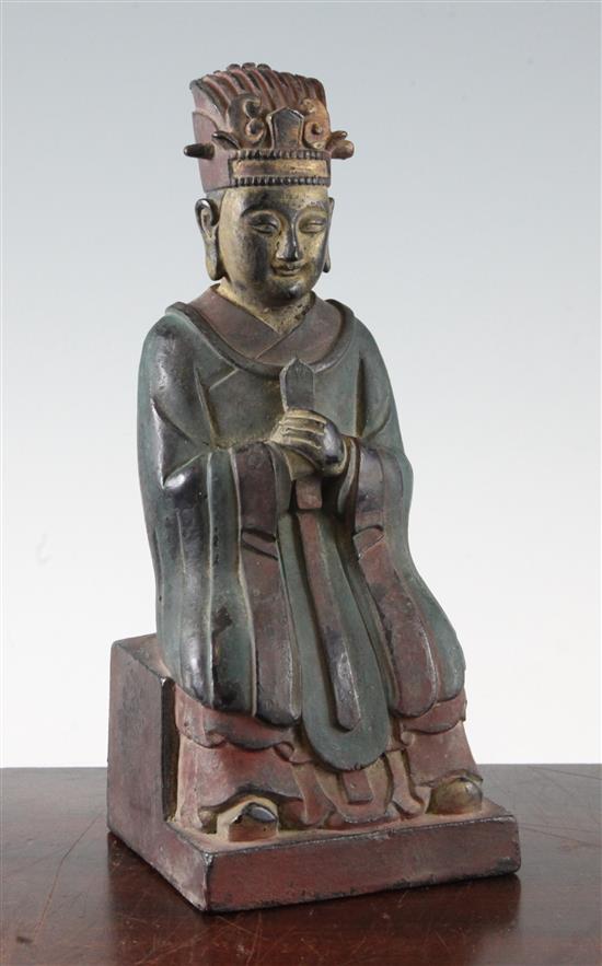 A Chinese polychrome bronze seated figure of the Jade Emperor, 25cm